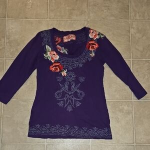 🥰Johnny Was JWLA Floral Embroidered Purple Women's Top